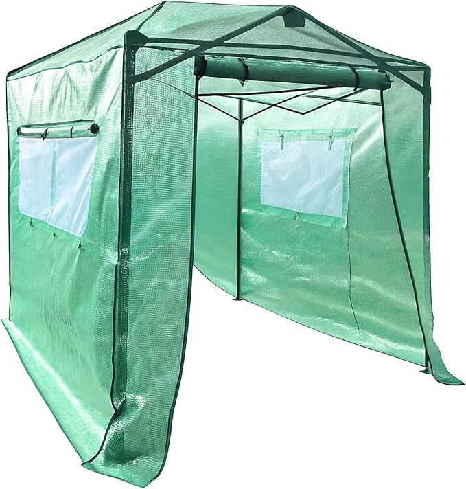 Garden Winds Reinforced Replacement Cover Compatible with The GH48-GRN-AZ Eagle Peak 8x6 Portable Walk in Pop Up Greenhouse Zipper Entry Doors 2 Mesh Side Windows - PE Fabric , Classic Forest