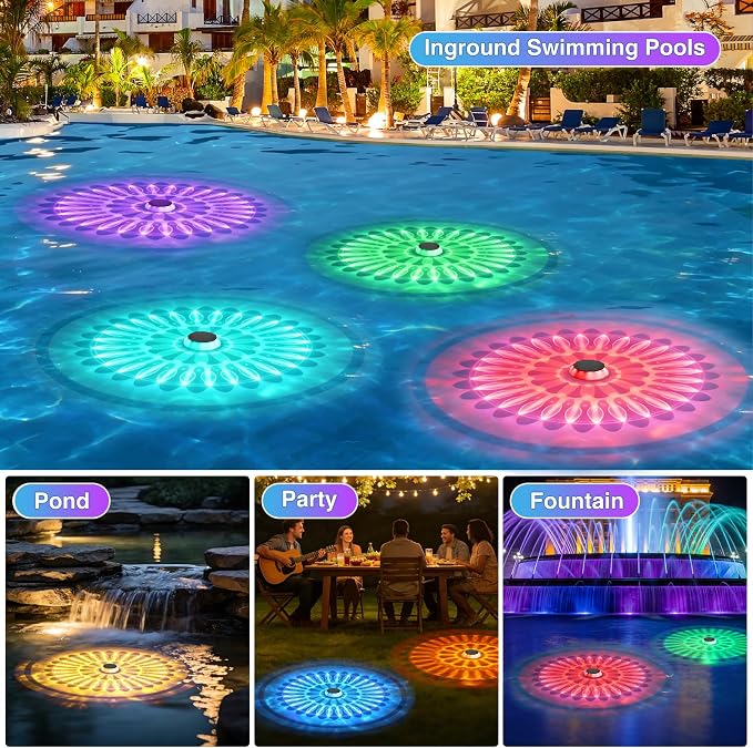 Solar Floating Pool Lights, 2026 Upgrade 2-Pack Solar Pool Lights for Above Ground & Inground Pools, 57 Lighting Modes, IP67 Waterproof, 3 Timers, 3000mAh, for Pool Parties, Backyard, Pond & Bathtub