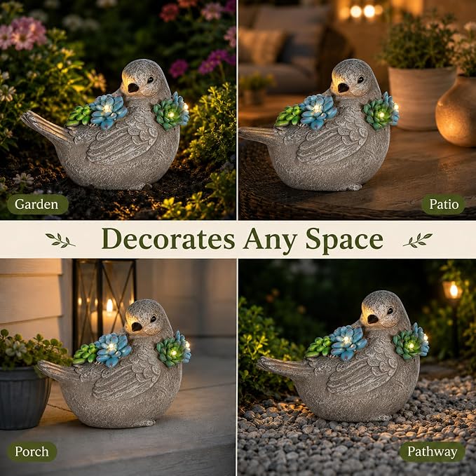 mocosa Solar Garden Statues Bird and LED Lights Birthday Gifts for Women Mom Grandma Solar Outdoor Cat Decor for Outside,Outdoor Solar Lights for Yard, Garden and Patio, Unique Gift for Women