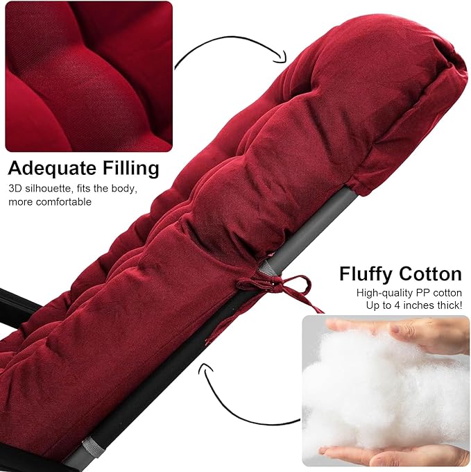 ERWUDEling Patio Lounge Chair Cushion, Waterproof Lounge Chair Cushion, Thickened 67 x 19 x 4 Inch Zero Gravity Chair Cushion for Outdoor Indoor Furniture, Home and Office, Wine red (Only Cushion)