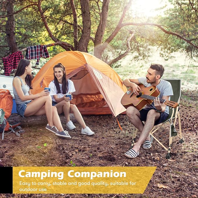 Camabel Folding Camping Chairs Oversized Heavy Duty Padded 400 LBS Beach Chair Portable Outdoor Lawn Chairs with Storage Bag and Carry Bag for Sporting Hiking Picnics Fishing Army Green