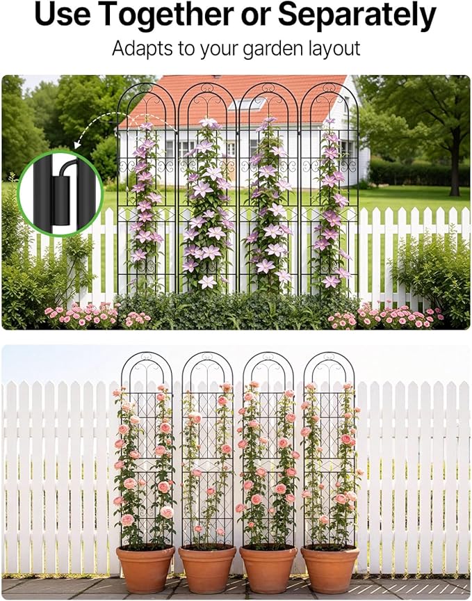 Suteck Garden Trellis for Climbing Plants Outdoor, 87" H x 20" W, 4 Pack Metal Garden Trellis with Rustproof Powder-Coated, Rose Trellis for Patio Lawn Yard, Flower & Vegetable Support