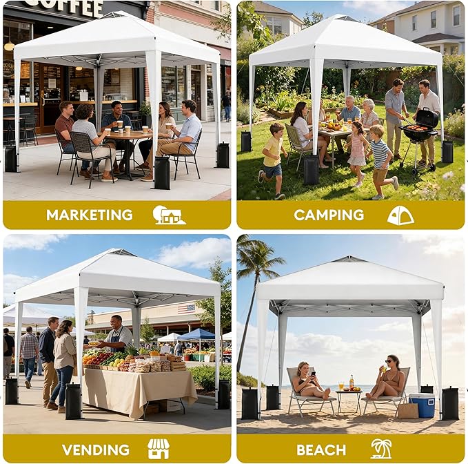 SANWAY 10x10 Pop Up Canopy Tent, One Push Setup, Heavy Duty Portable for Beach Camping Parties with Vents - Snow White