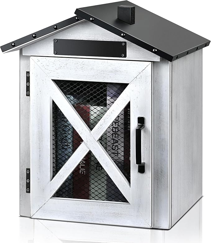 Outdoor Book Sharing Box, Waterproof Tin Roof Wooden Book Exchange Cabinet for Communities, Neighborhoods, and Schools, DIY Literature Storage for Books, Magazines, and Art (White Farmhouse)