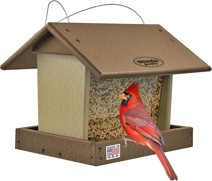 DutchCrafters Poly Hanging Hopper Bird Feeder, Large Hanging Bird Feeder for Outside, Outdoors - Amish American Made (Tudor Brown & Weatherwood)