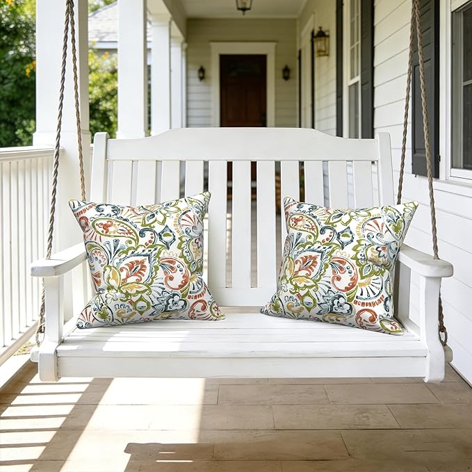 LVTXIII Outdoor Pillow Covers 20x20 Inch, 2 Pack Large Square Throw Pillow Cases, Fade-Resistant Cushion Covers for Patio Furniture Sofa, Garden Porch, Paisley Botanical