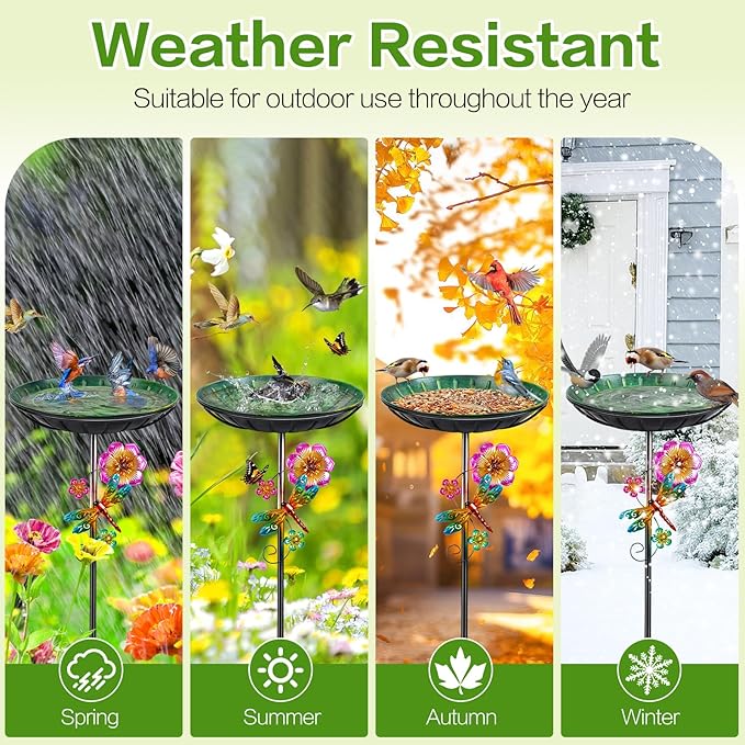 Metal Bird Bath for Outside, Removable Birdbath Feeder Bowl for Outdoors, Freestanding Bird Baths with Upgraded 5-Pronged Base for Garden Patio Yard Lawn Decor (Vintage Green)