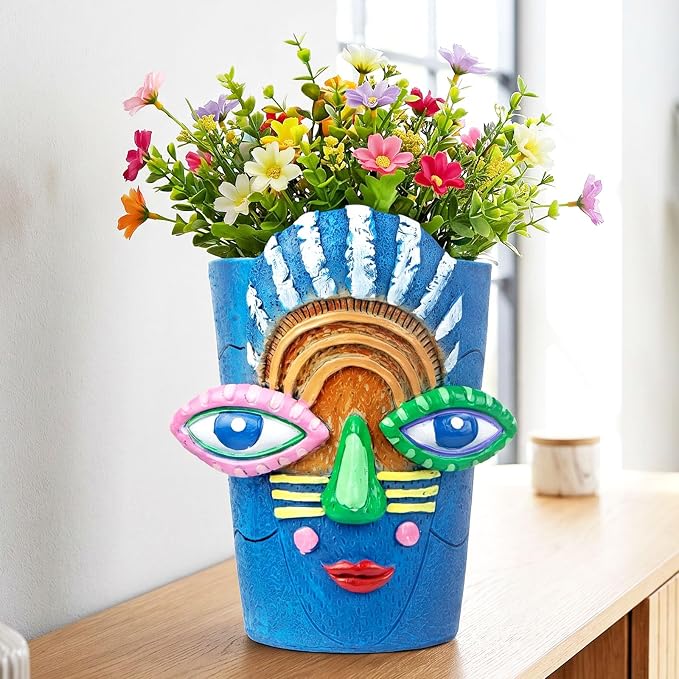Mrlikale Abstract Face Planter Pots with Drainage Hole for Indoor Plants | 5.9 Inch Hand-Painted Funny Face Flower Pot for Succulents, Shelves, Desks, and Modern Home Decor