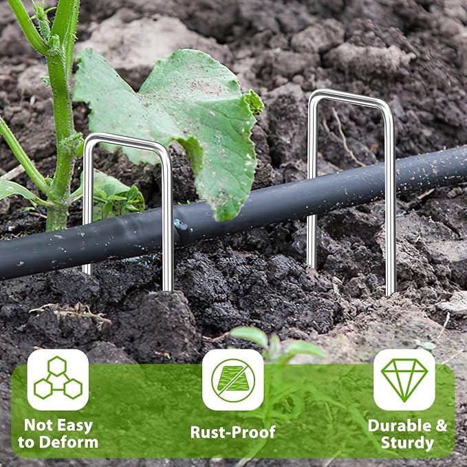 Landscape Staples 12 Inch, 200 Pack U-Shaped Galvanized Garden Stakes, 8 Gauge Heavy Duty Ground Stakes for Outdoor Decorations, Fixed Irigation Tubing, Fence,Weed Barrier Fabric
