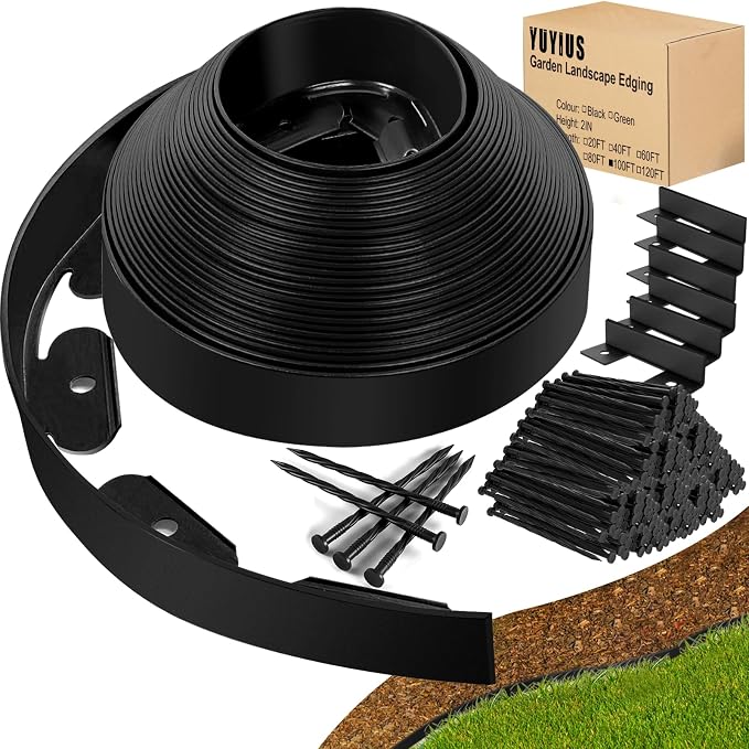 Landscape Edging Border - 100FT 2IN Tall Garden Edging Border with 130 Stakes, No Dig Lawn Edging for Landscaping for Garden Bed, Yard, Thickened Top Edge (0.15”) Flower Bed Border Edging for Outdoor