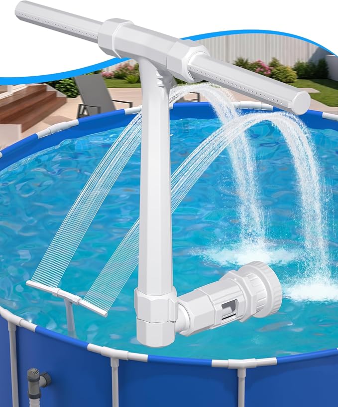POOLHOUR 2026 Height Upgrade Pool Fountain - Dual Spray High-Pressure Adjustable Waterfall Sprinkler Cooler for Above-Ground & Inground, 360° Cooling Jet & Relaxation Features,White