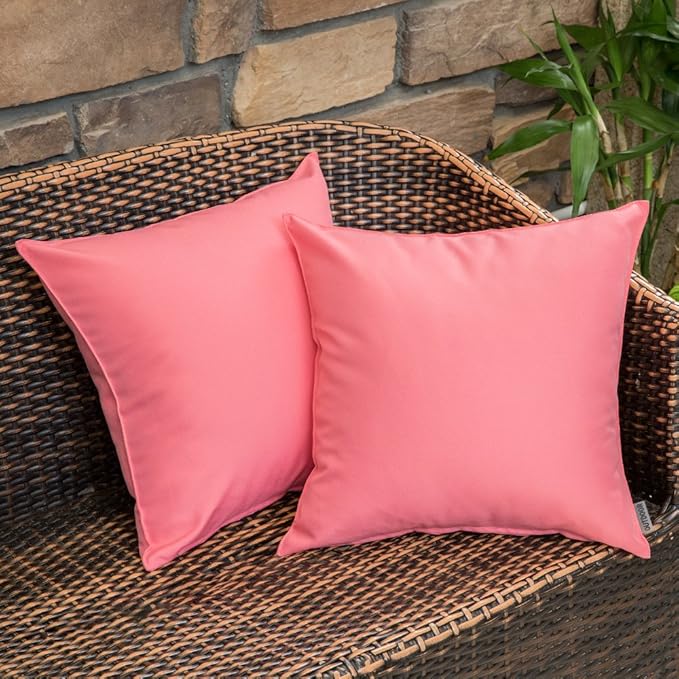 MIULEE Pack of 2 Decorative Outdoor Waterproof Pillow Covers Square Garden Cushion Sham Throw Pillowcase Shell for Spring Valentine's Day Patio Tent Couch 20x20 Inch Pink