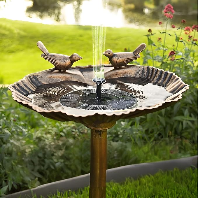 Water Fountain and Birdbath Solar Powered Polyresin Vintage Bronze/Green Outdoor Pond Fountain Combo Set Freestanding Bird Feeders for Garden Patio Deck or Yard