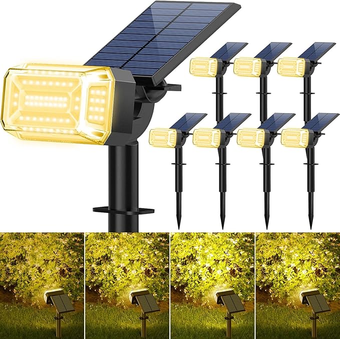 102 LEDs Solar Spot Lights Outdoor Waterproof IP65, [ 4 Modes/8 Pack] Solar Spotlights, Adjustable Light & Panel Landscape Flood Powered Lights for Yard Garden Pathway Wall Tree(Warm White)