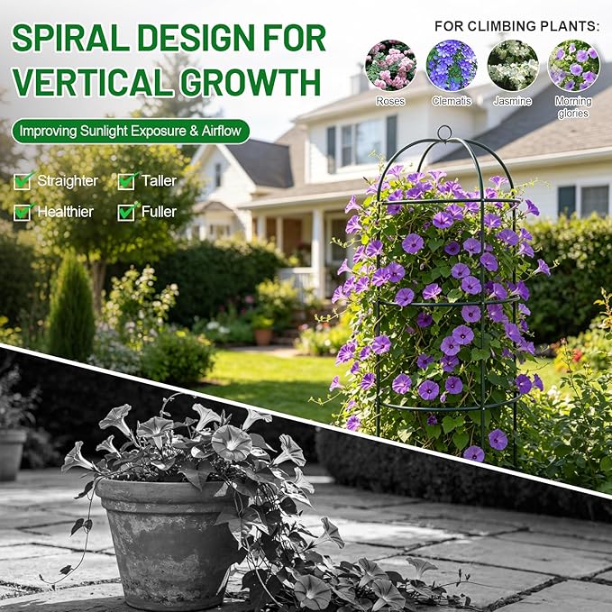 Trellis for Climbing Plants Outdoor, 2Pcs 60" Tall, 21" Dia, Heavy Duty Metal Garden Trellis Tower Potted Cages for Flowers Fruits Vegetable Cucumber Tomato Rose Clematis Pea Bean Raised Bed Trellises