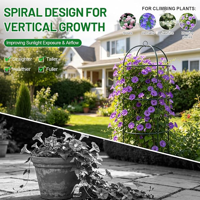 Trellis for Climbing Plants Outdoor, 60" Tall, 21" Dia, Heavy Duty Metal Garden Trellis Tower Potted Cages for Flowers Fruits Vegetable Cucumber Tomato Rose Clematis Pea Bean Raised Bed Trellises