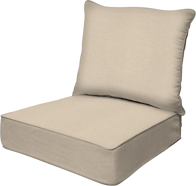 Honeycomb Outdoor Heritage Deep Seat, 23 x 25, Textured Solid Almond Chair Cushion with Removable Cover, for Patio Furniture