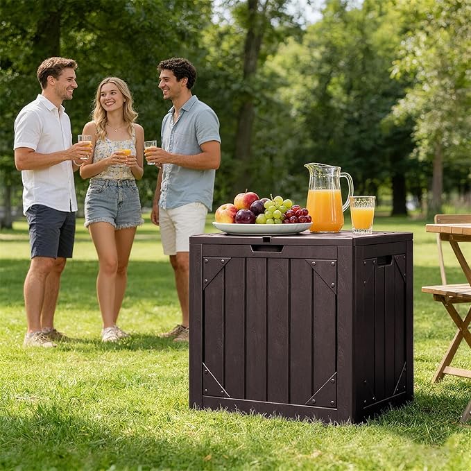 Outdoor Storage Box 35GAL Waterproof Resin Deck Box,Pool Accessories Supplies，UV-Resistant Lockable Package Delivery Bin for Garden Tools,Large Patio Outside Cushions,Chest,Furniture,Grey