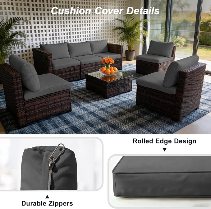 12 Pcs Patio Cushion Covers, Outdoor Rattan Sectional Sofa Cushion Covers, Replacement Washable & Reusable Furniture Protector for Patio Couch (12Pcs-Gray, 24 * 24 * 3.15-inch)