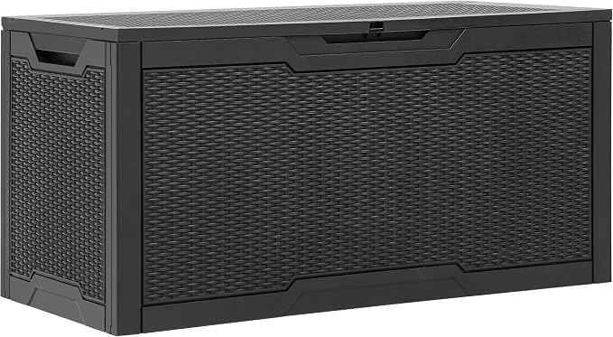 YITAHOME 100 Gallon Resin Deck Box, Weather Resistant Outdoor Storage Box, Lockable Indoor Outdoor Storage for Supplies and Essentials, Black