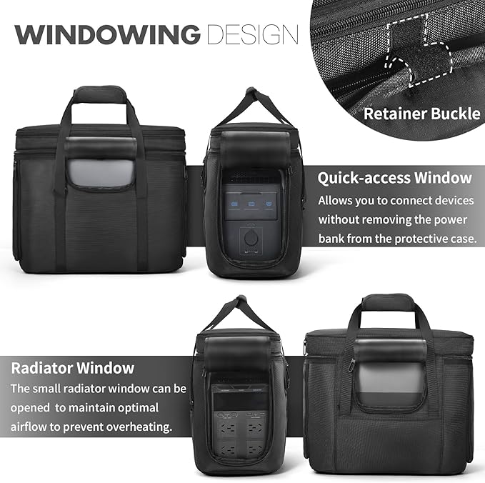 Portable Carrying Case Compatible with ECOFLOW DELTA 3 Plus/DELTA 3/Classic, Protective Storage Bag for Power Station and Accessories, with Multiple Quick Connect and Heat Dissipation Windows