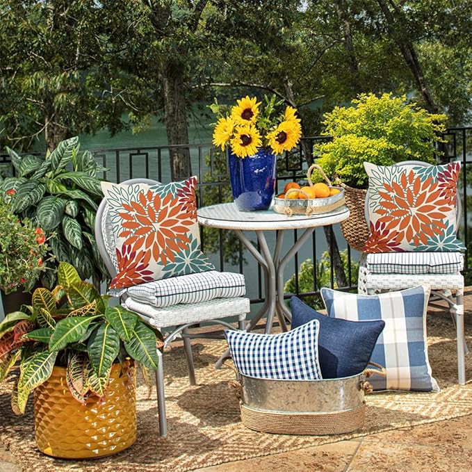DFXSZ Orange Teal Red Flower Pillow Covers 18x18 Inch Set of 2 Fall Throw Pillows Outdoor Waterproof Decor for Living Room Sofa Patio Funiture Garden Floral Polyester Pillow Covers 002Y18