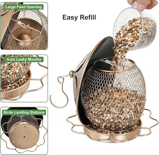 MYITYARD Bird Feeder for Outdoors Hanging, Heavy Duty Metal Wild Bird Feeders, 3 lbs Seed Feeder for Outside Garden Yard Decor, Attracting Cardinals Bluebird