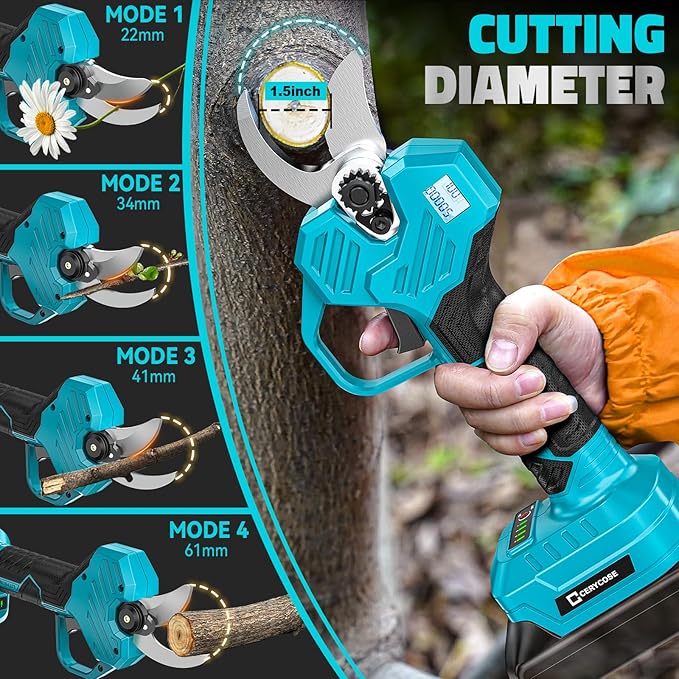 Cerycose Electric Pruning Shears Compatible with Makita 18v Battery, 0.8-2 Inch Max Cutting Diameter Electric Pruner with LCD Display & Imported SK7 Steel Blades for Gardening Tree Pruning(No Battery)