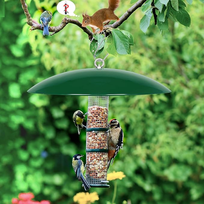 13" Bird Feeder Rain Cover,Bird Feeder Dome,Hummingbird Feeder Squirrel Guard,Proof Bird Feeders Baffle,Smart Birds Feeder's Umbrella(Green), 2Pack