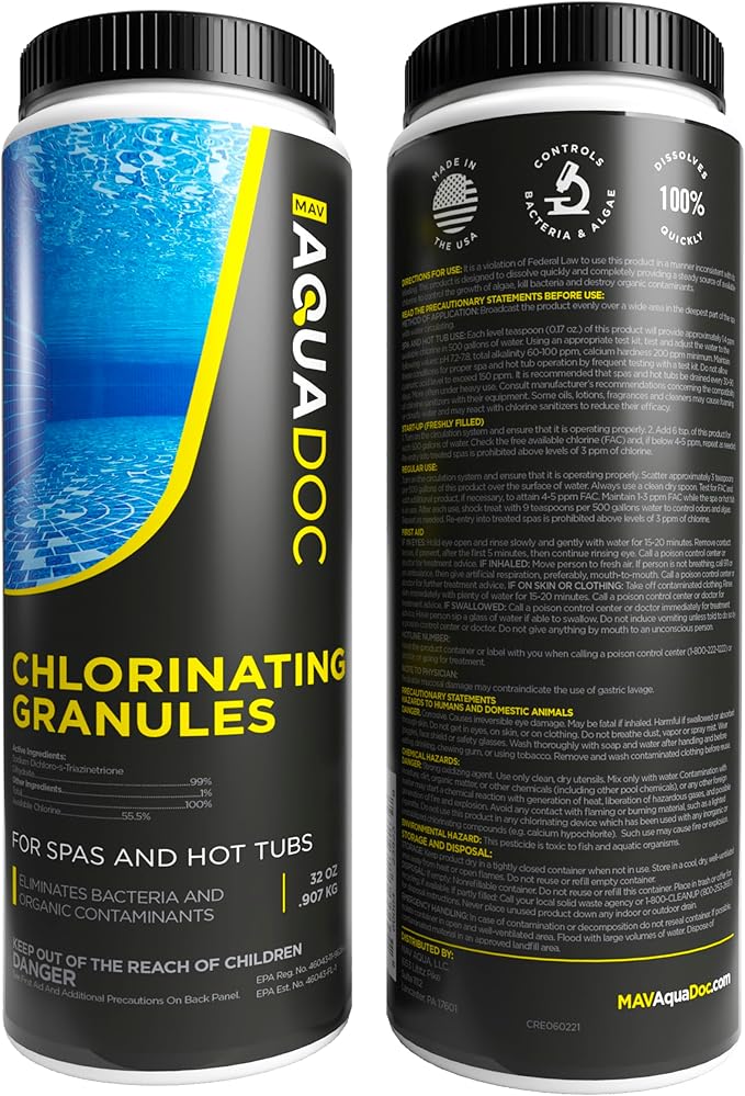 Spa Chlorine for Hot Tub Sanitizer 2lb (2 Pack) - Quick Dissolving Hot Tub Chlorine Granules, Spa Chemicals Made in the USA - AquaDoc