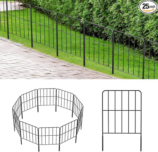 OUSHENG 24'' (H) Garden Fence 25 Panels, Total 27ft (L) Rustproof Metal Wire Fencing Border Animal Barrier, Flower Edging for Landscape Patio Yard Outdoor Decor, Square