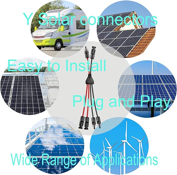 Solar Y Connector,Solar Y Branch Parallel Cable 2 to 4 Male Female Solar Connector Adapter,10AWG 45A Waterproof IP68 30CM Cable, for Solar Panels,Solar Cells,1 Pcs.(Y Solar 2-4)