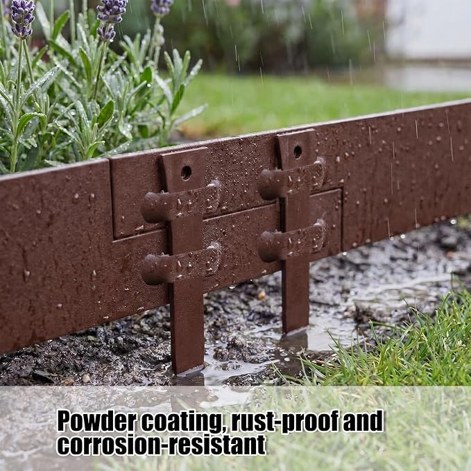 20 Pcs 12 Inch Metal Landscape Edging Stakes Galvanized Steel Garden Stakes Landscape Anchoring Spikes for Outdoor Terrace Grass Board Barrier Edging Coil Barrier Garden Lawn (Brown)