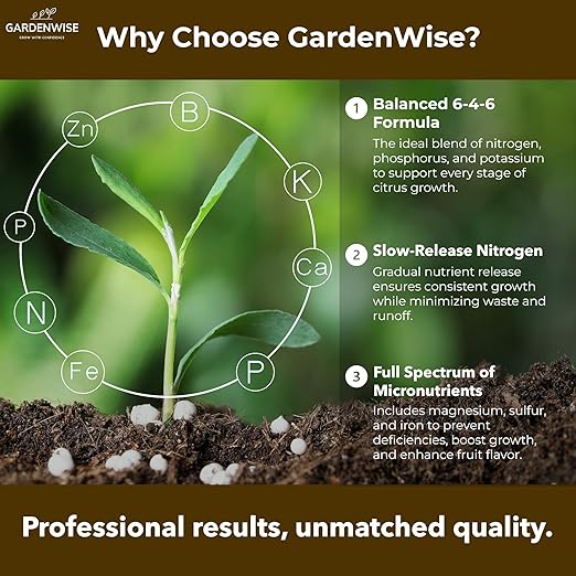 GARDENWISE Professional Citrus Fertilizer + Vital Micronutrients; Perfect Balanced NPK for All Citrus; for Indoor and Outdoor Plants; Orange, Lime, Avocado and Lemon Tree Fertilizer (4 QUARTS)