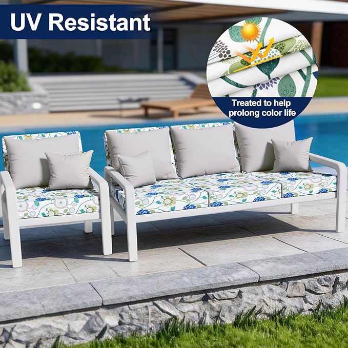 Smiry Waterproof Patio Cushion Covers, Stretch Outdoor Couch Slipcovers Replacement Washable Furniture Protector Sofa Chair Seat Cover for Dogs and Pets (14 Pcs, Light Green)