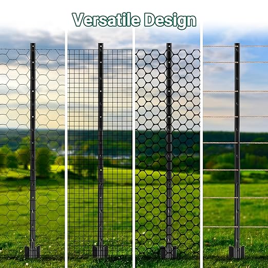 Fence Posts 4.8 Ft - 8 Pack, Heavy Duty Metal Fence Post, No Dig U Post for Farm, Garden, Orchard and Outdoor Wire Fencing (Black)