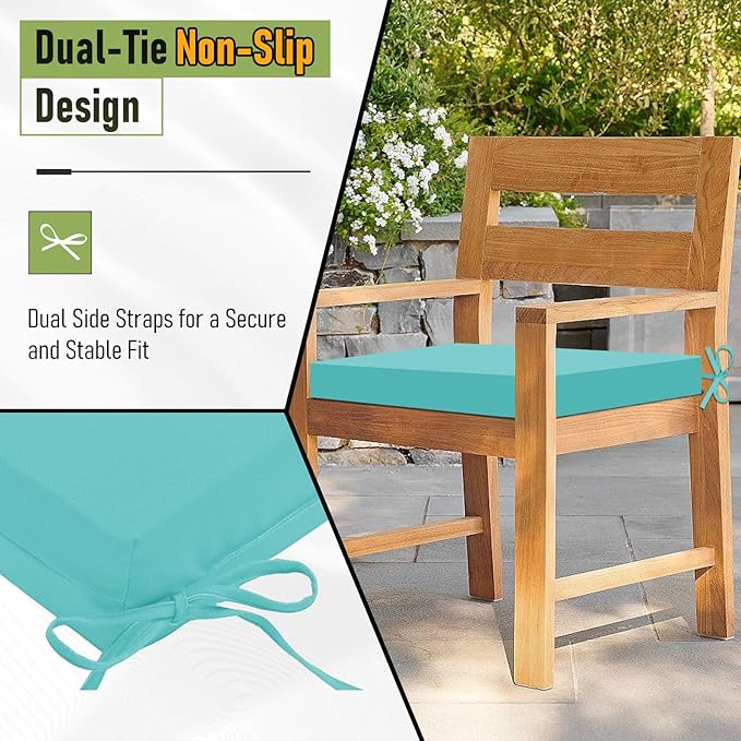 Basic Beyond Outdoor Chair Cushions Set of 2, Square Corner Outdoor Cushions for Patio Furniture, Water Resistant Patio Chair Cushions with 2 Ties, 18.5x16x3, Teal