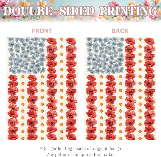 Large Patriotic Poppy House Flag American Flag Floral Gargen Flags Outdoor Double Sided Memorial Day Independence Day Fourth of July Oversized Yard Banner All Season Decor 28 x 40 Inch
