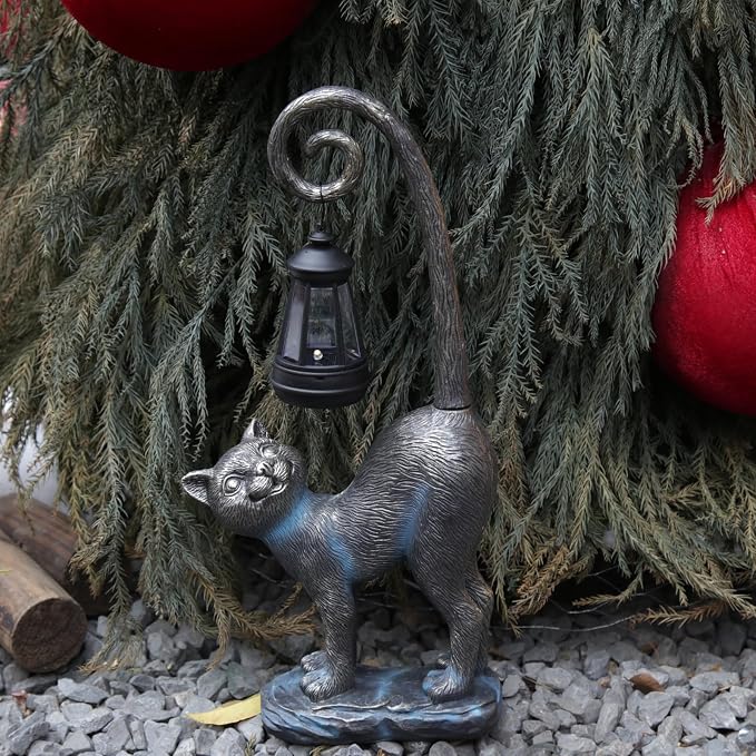 Fathers Day Decorations Gifts Outdoor Cat Garden Statues with Solar Lights, Home Decor Cat Figurines for Lawn,Patio,Balcony,Porch,Yard Art Ornament- Birthday Gifts for Women Grandma Sister