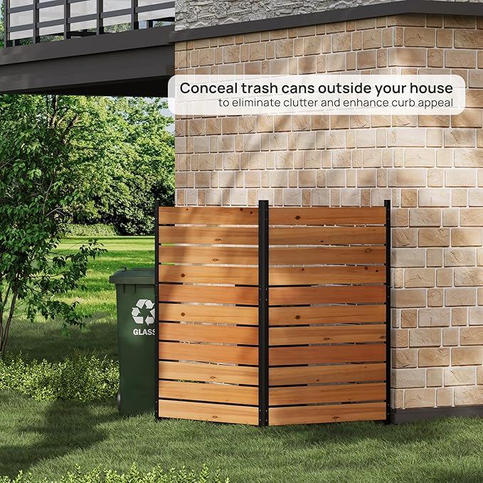 38" W x 61" H (1 Panel) No Dig Wood Privacy Screen Outdoor Privacy Fence Panel for AC Unit Trash Can Pool Equipment Enclosure Decorative Patio Privacy Wall Screen with Metal Posts & Stakes (Orange)