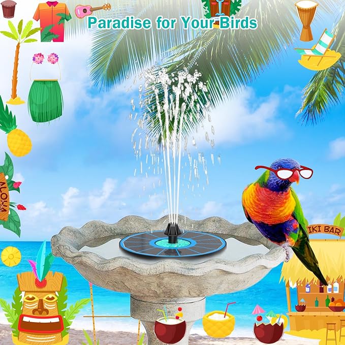 Solar Fountain Cyan Flower, Upgrade 3.5W Solar Bird Bath Fountains, Solar Powered Water Fountain with 7 Nozzles, 4 Fixed Pipes for Hummingbirds, Bird Bath, Garden, Pool, and Pond