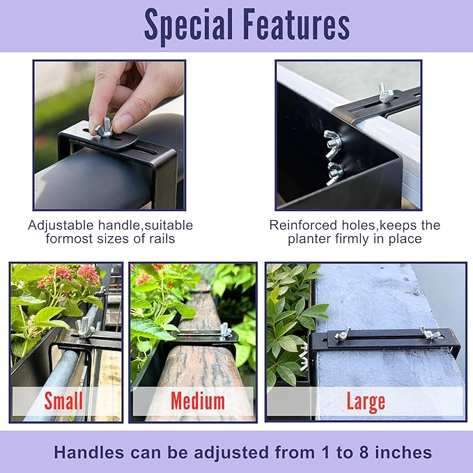 LaLaGreen Railing Planter Box (36 Inch, 3 Pack) Black Metal Rectangular Hanging Flower Boxes with Brackets, Large Planters for Outdoor Plants Deck Railings Fence Balcony Patio Porch Over Rail Garden