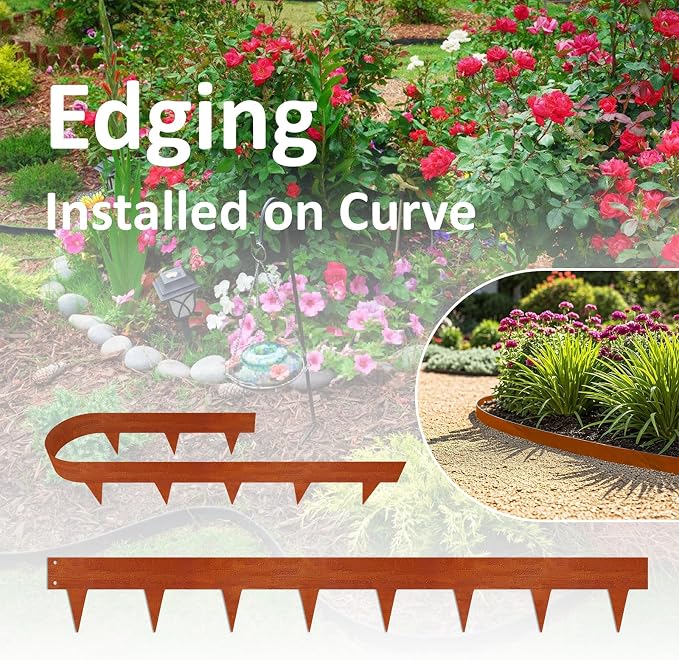 33ft. Cor-Ten Steel Landscape Edging (10-Pack) – 40" Metal Edging for Landscaping with 11 Stakes, Hammer-in Metal Landscaping Edging for Yard Pathway & Flower Beds – Lawn Edge for Garden Design