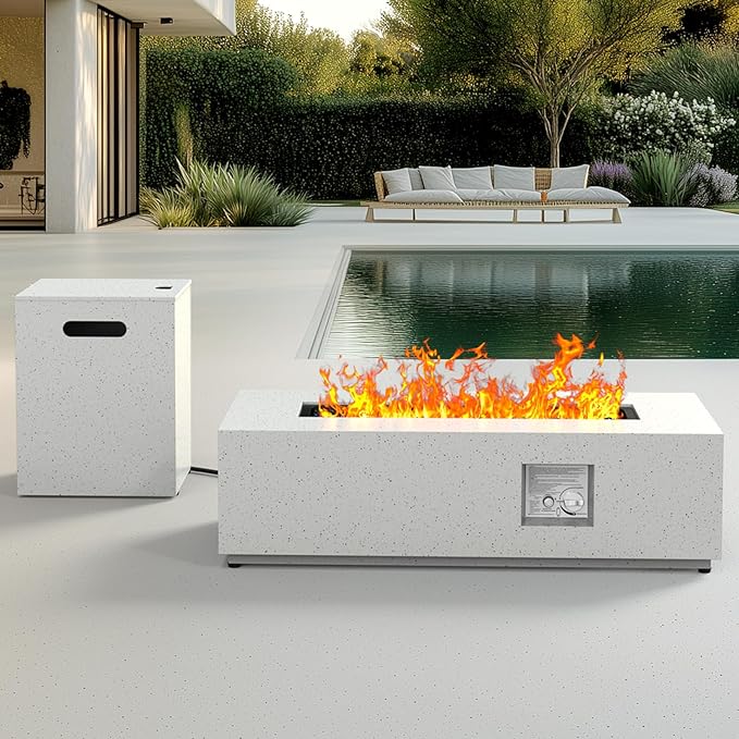 Ciays 43Inch Propane Fire Pit, 50000 BTU Outdoor Gas Fire Pit Table with CSA Certification, Glass Rocks, Rectangular Heater for Patio, Backyard, Deck, Balcony, with Waterproof Cover & Adjustable Legs