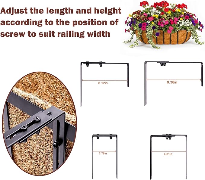 2 Pcs 24“ Railing Planter Window Box Deck Railing Planter Boxes with Coco Liner English Horse Trough Planters Metal Wall-Mounted Planters Basket for Outdoor Balcony Porch Fence Patio Rail