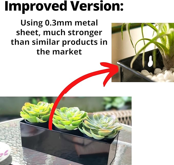 LaLaGreen Wall Planter Indoor Plants - 3 Pack, 14 Inch Large Wall Mount Planters for Succulent Black, Rectangular Metal Hanging Flower Pot, Long Window Sill Plant Box Fence Railings Floating Shelve