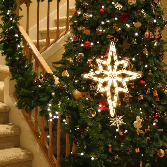 Christmas Window Silhouette Lights, Lighted Star of Bethlehem Double Sided Decorations with 50 Count Incandescent Mini Light, for Holiday Indoor Wall Door Glass Decor