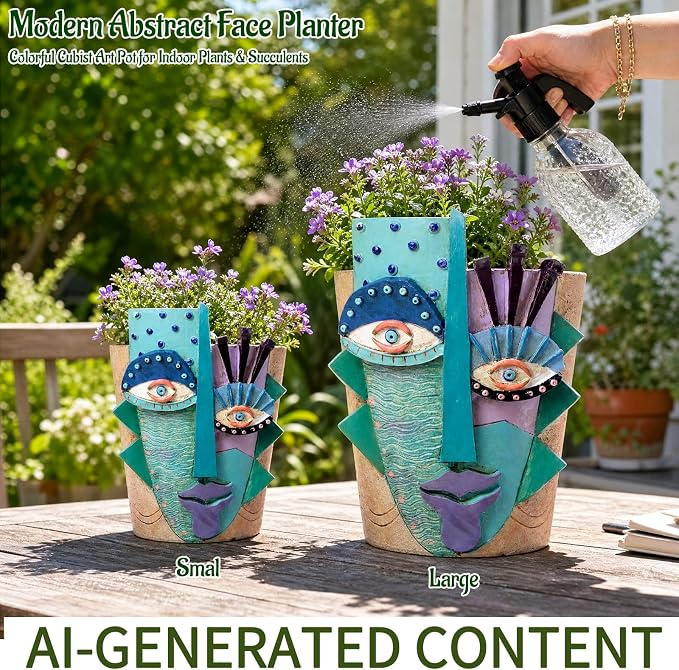 Mrlikale Abstract Face Planter Pots with Drainage Hole for Indoor Plants | 4.7 Inch Hand-Painted Funny Face Flower Pot for Succulents, Shelves, Desks, and Modern Home Decor
