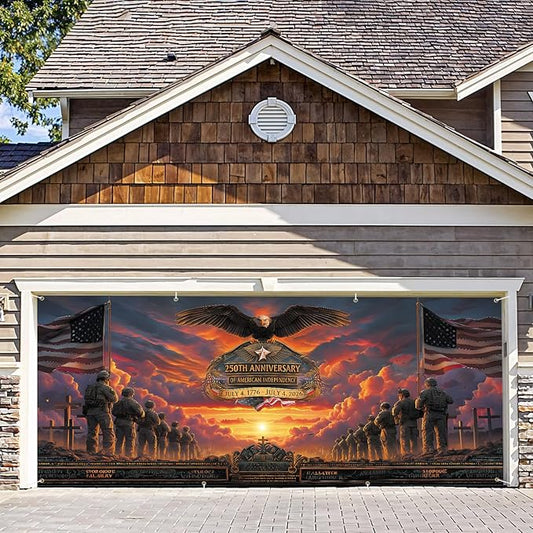 6 * 13FT Summer 250th Anniversary Garage Door Cover Decorations Sunset Palm Trees Garage Door Banner for Outdoor Indoor Summer Party Photography Backdrop