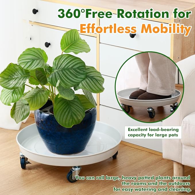 Planterhoma 3 Packs 16 inches Metal Plant Caddy with Wheels Extra-large Rolling Plant Stand Heavy-duty Iron Plant Dolly Casters for Indoor Outdoor Flower Pot Mover Roller Coasters